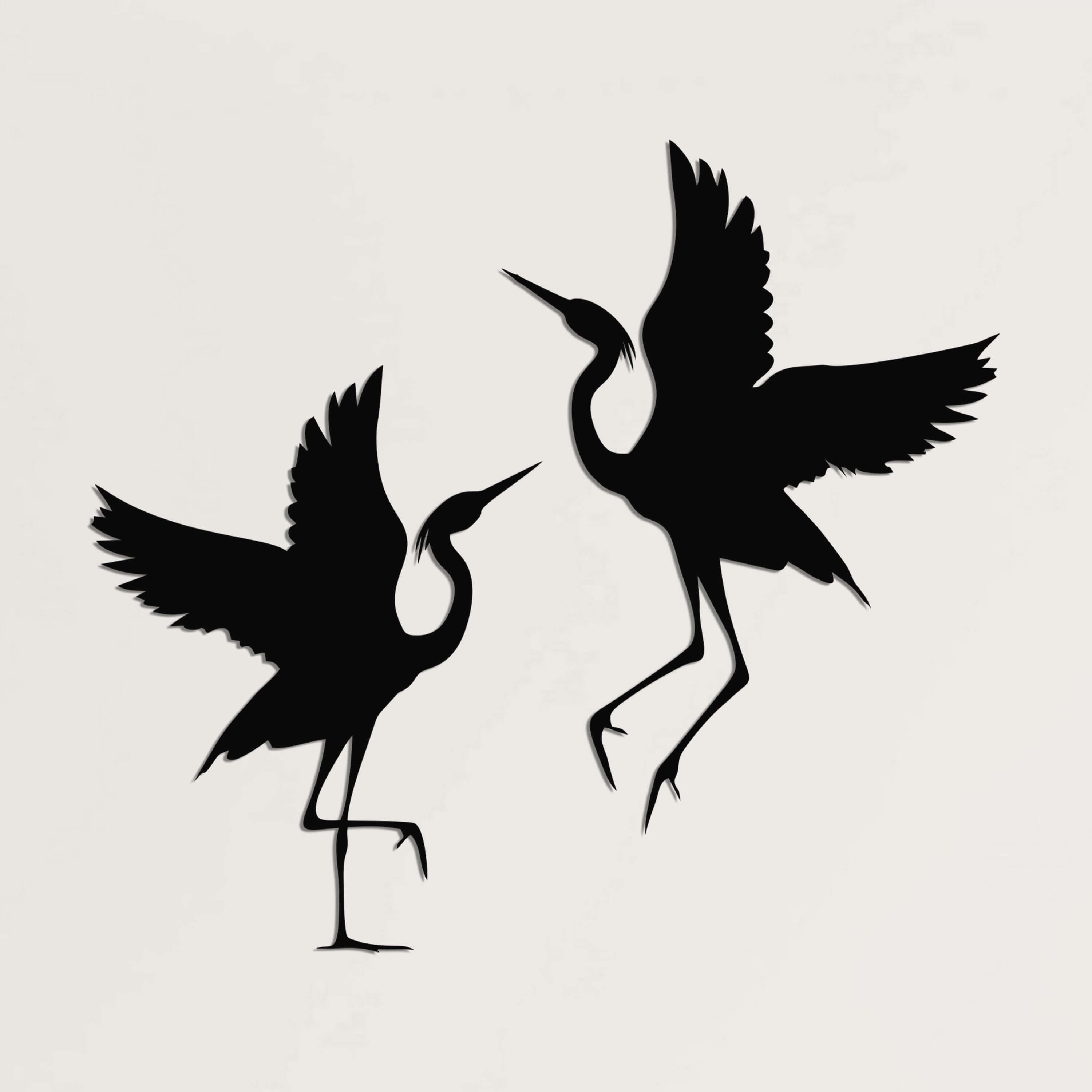 DEKADRON 3D Metal Wall Art - Cranes Silhouette, 46"W X 23"H, Home Office Decor