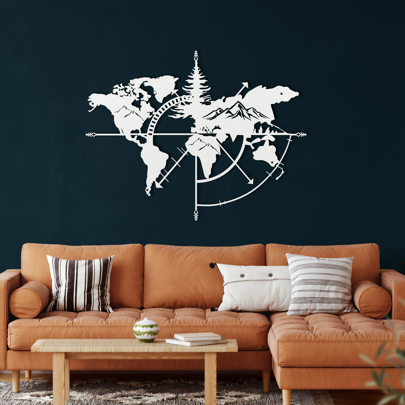 World Map Mountain Metal Wall Art