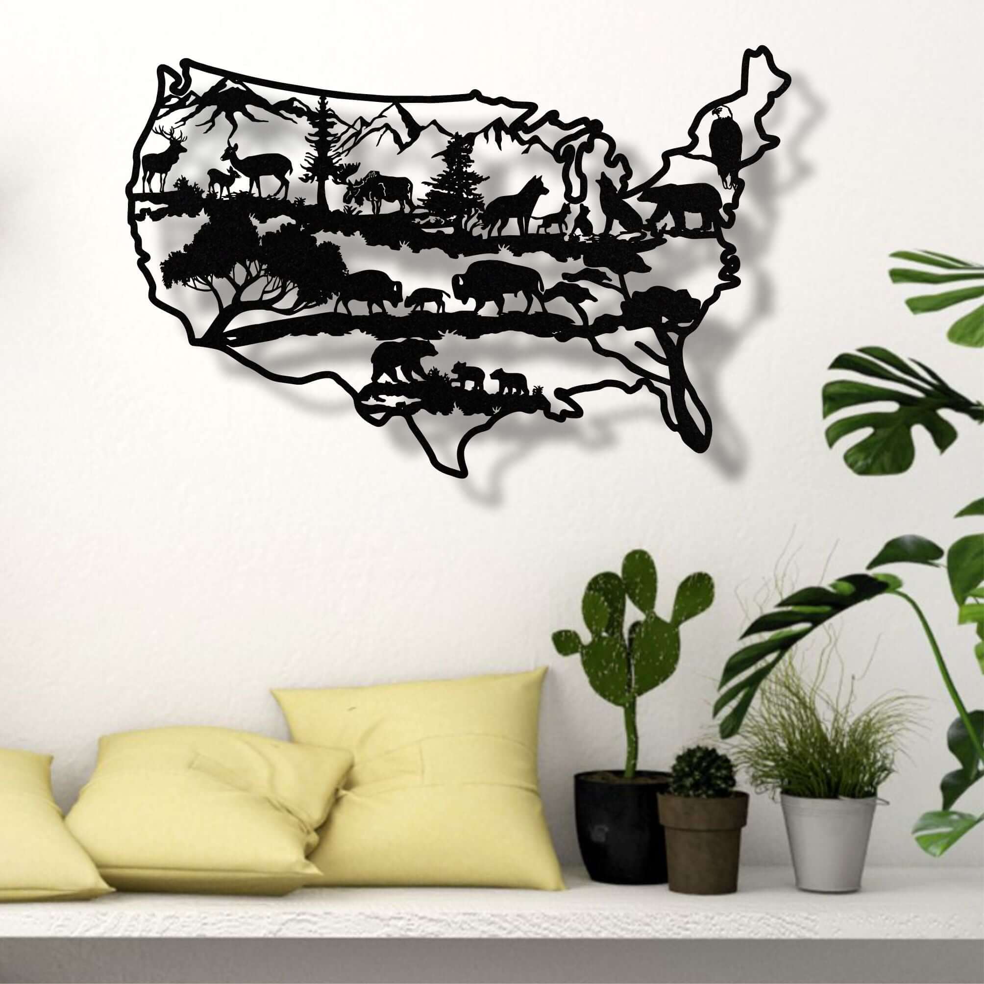 Usa Wildlife Map Metal Wall Art Dekadron