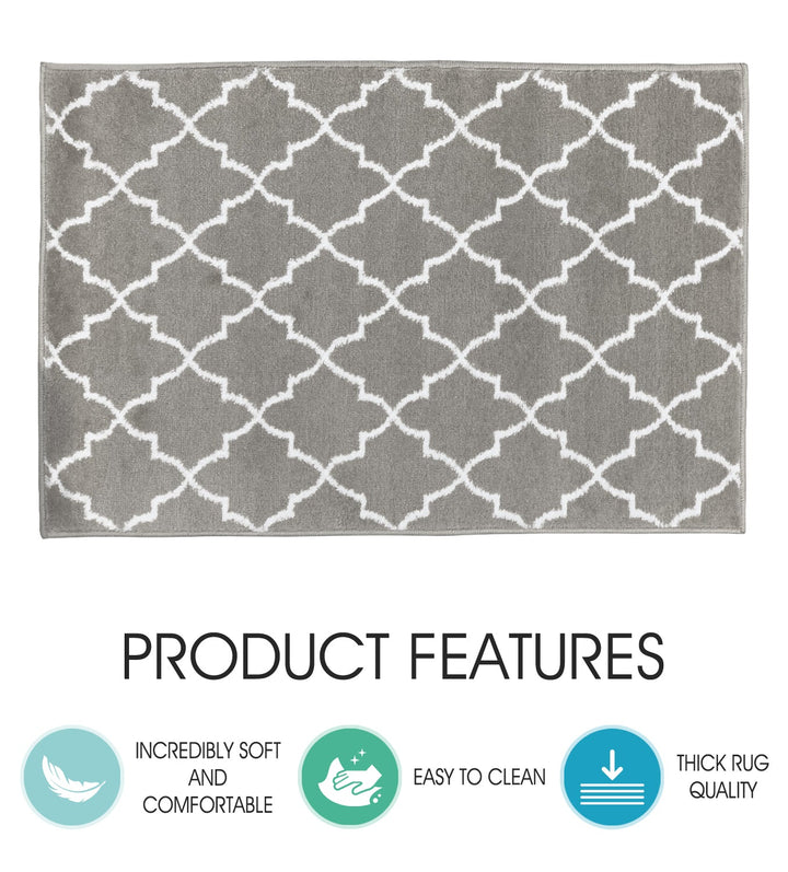 Sussex Home, Landing Rug, Slip Resistant Indoor Carpets Includes Adhesive Tape 2' x 3'-Trellisville Collection |Gray&White