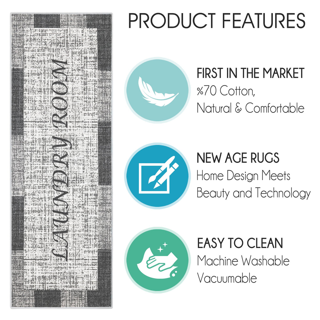 Non Skid Washable Laundry Room Rug Runner-20" x 59"| Gray&White