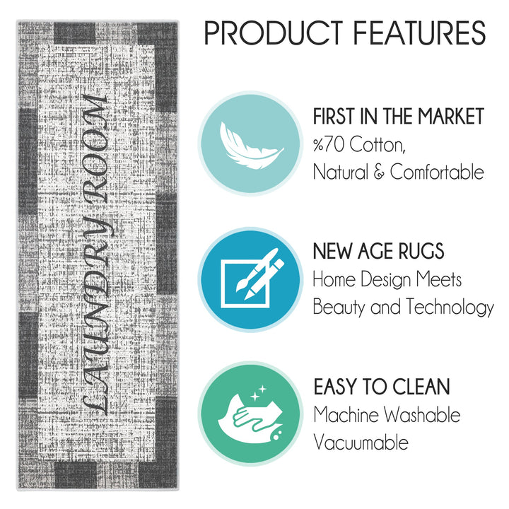 Non Skid Washable Laundry Room Rug Runner-20" x 59"| Gray&White