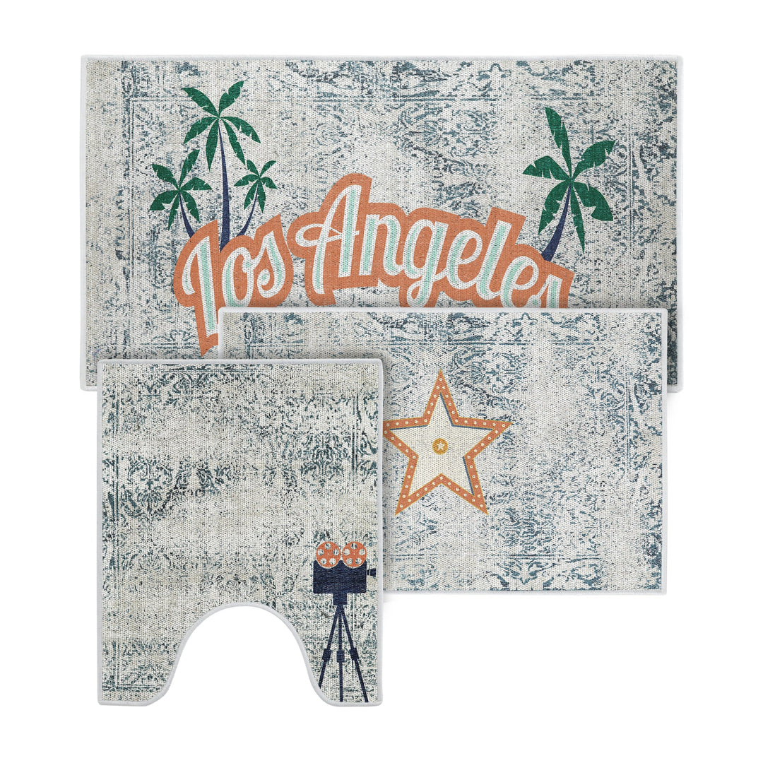 US States Los Angeles Design 3 Piece Bathroom Rugs Set | Orange
