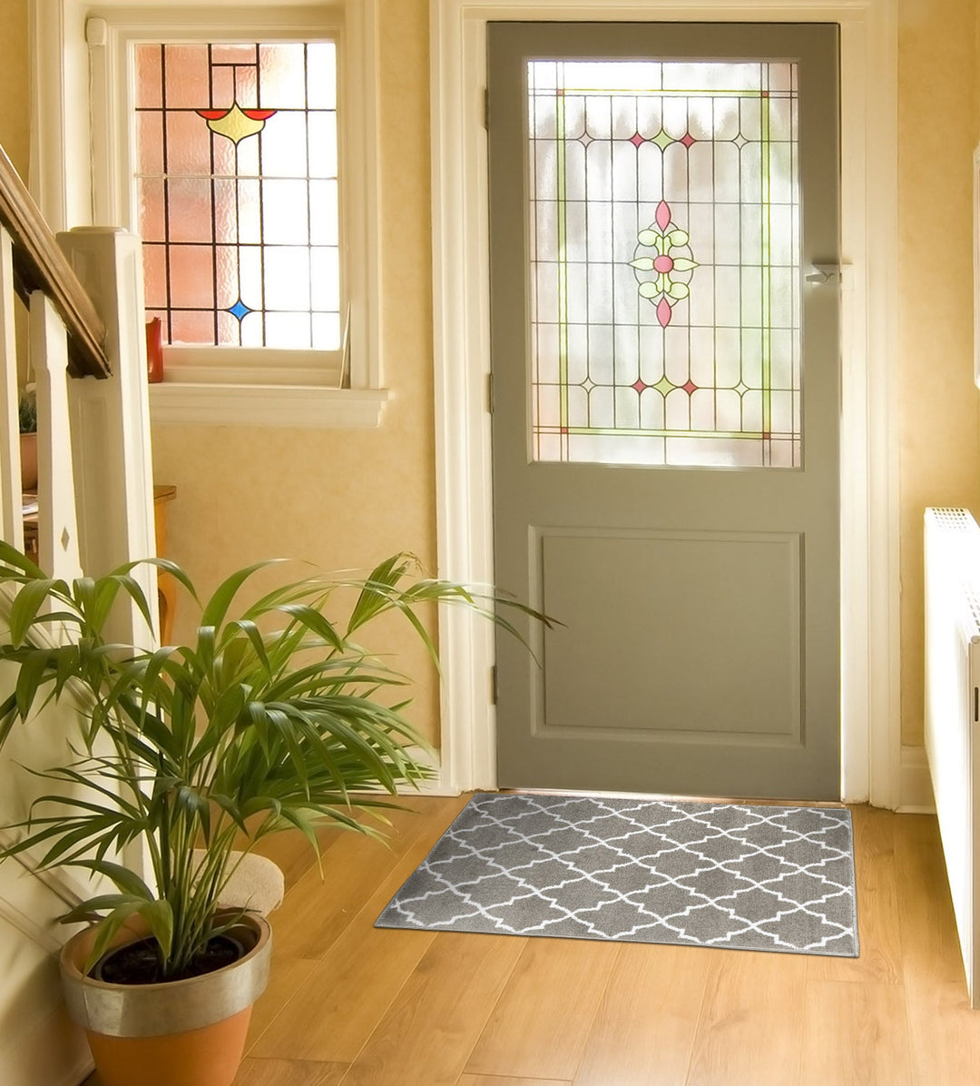 Sussex Home, Landing Rug, Slip Resistant Indoor Carpets Includes Adhesive Tape 2' x 3'-Trellisville Collection |Gray&White