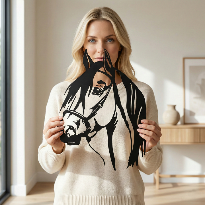Tête de Cheval Art Mural en Métal