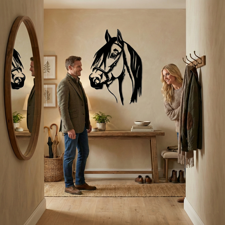 Tête de Cheval Art Mural en Métal