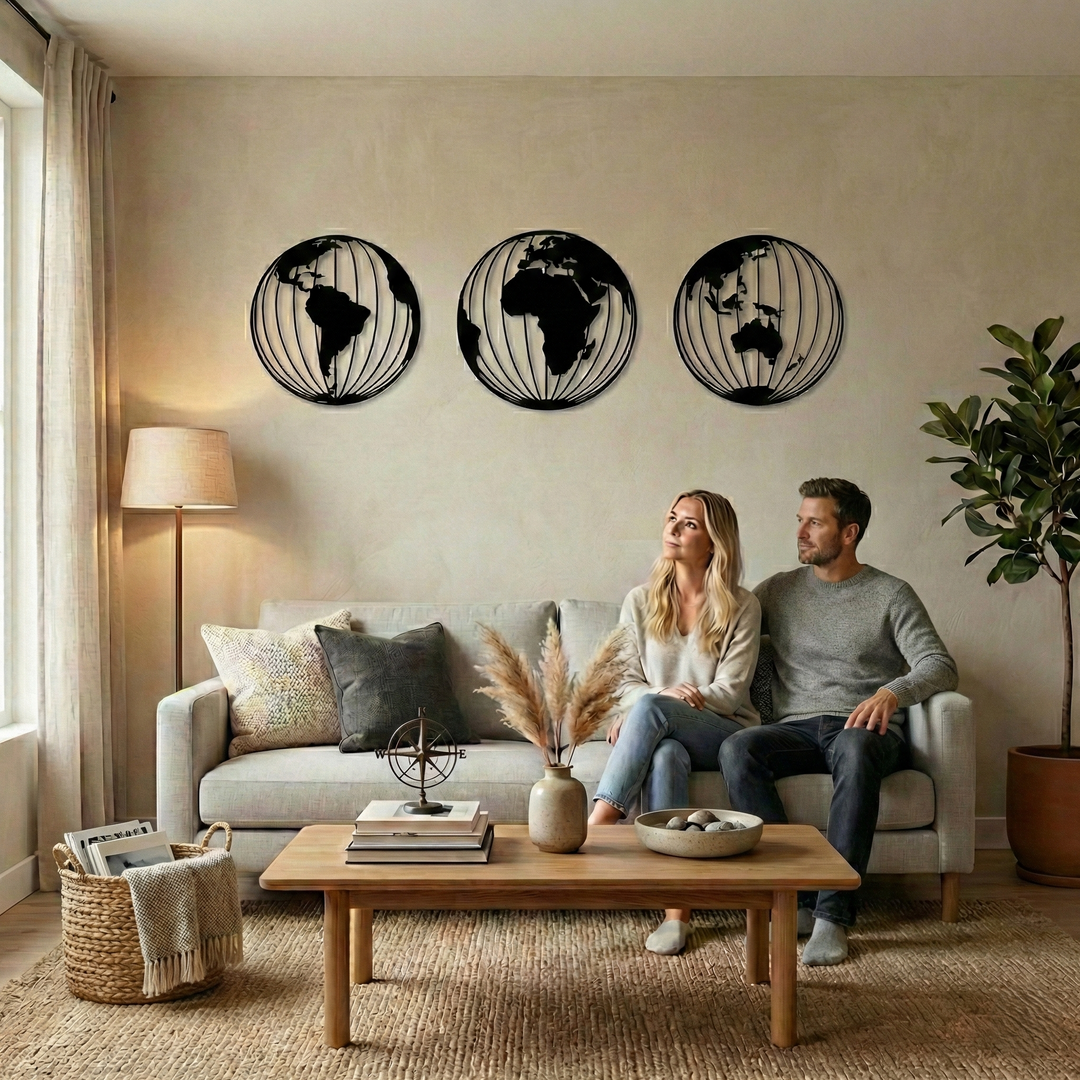 Weltkarte Metall Wandkunst