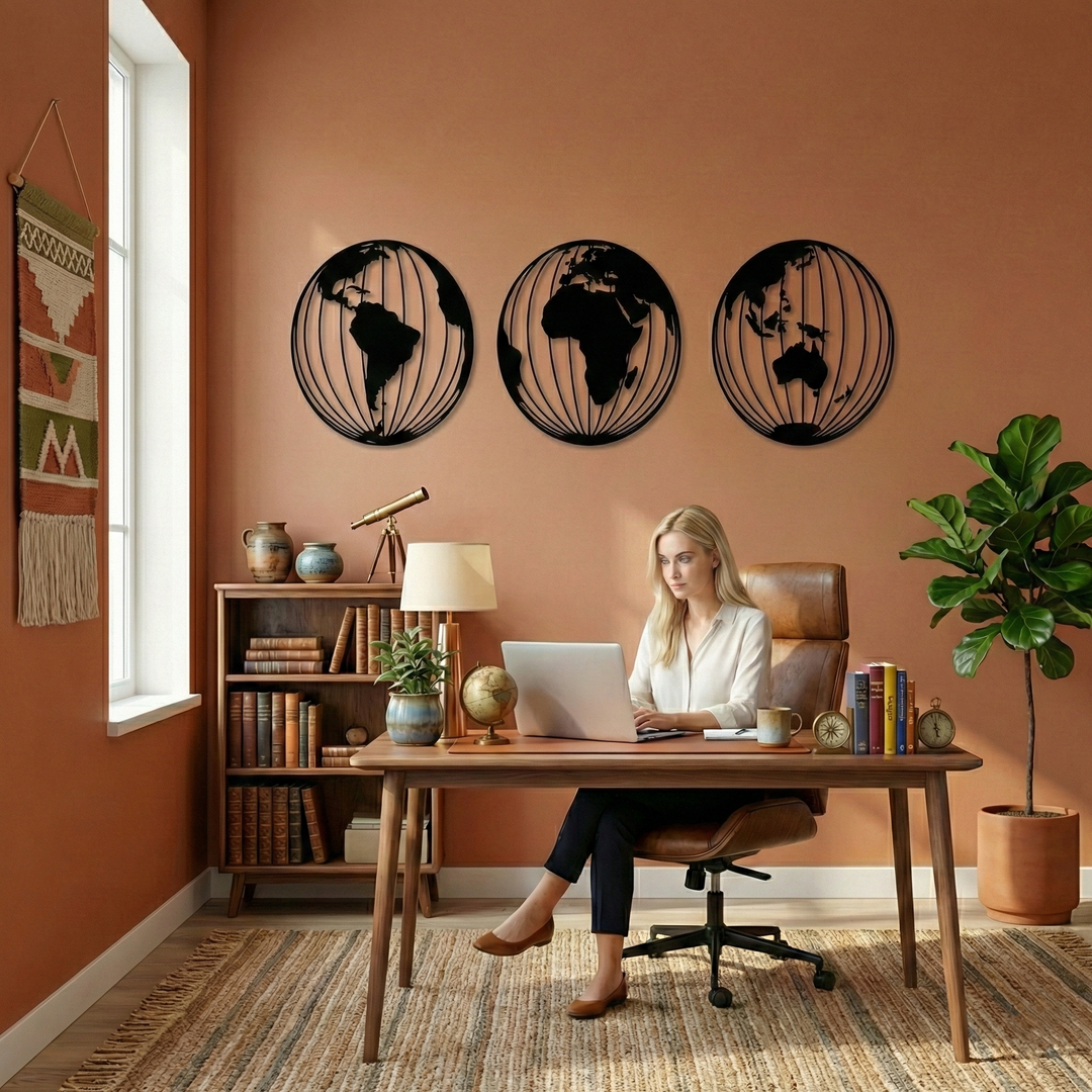 Weltkarte Metall Wandkunst