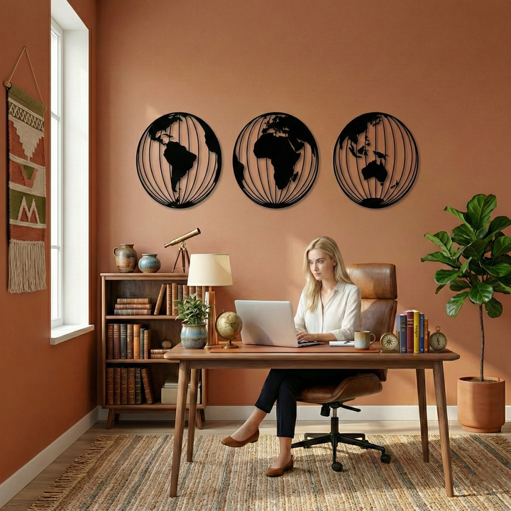 Weltkarte Metall Wandkunst