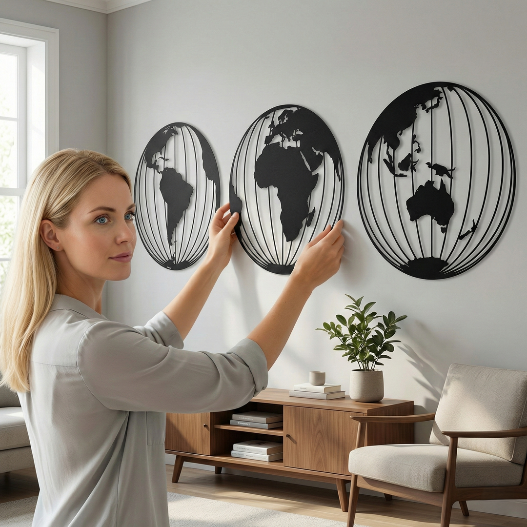 Weltkarte Metall Wandkunst