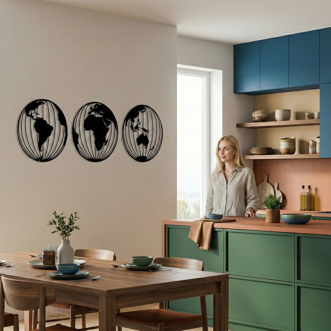 Weltkarte Metall Wandkunst