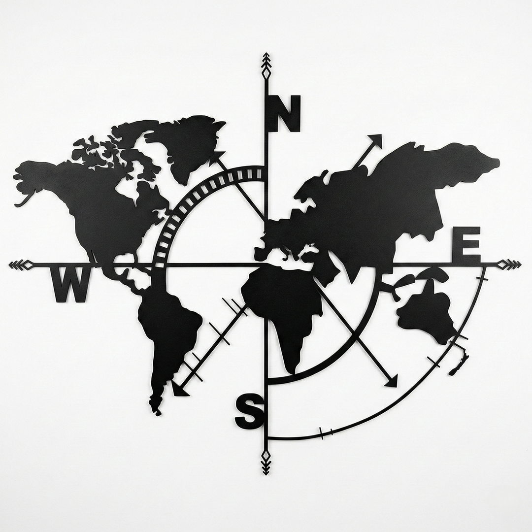 Weltkarte Kompass Metall Wandkunst