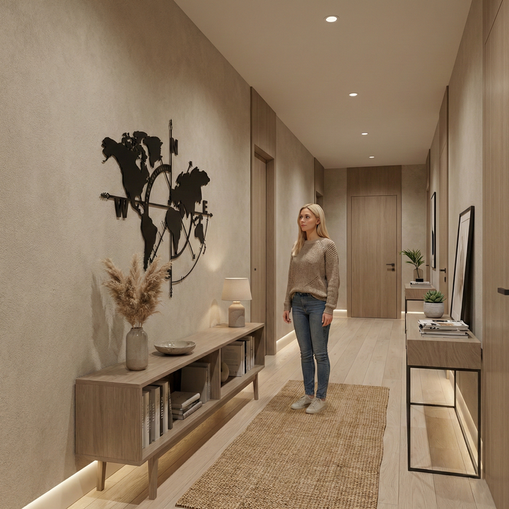 Weltkarte Kompass Metall Wandkunst