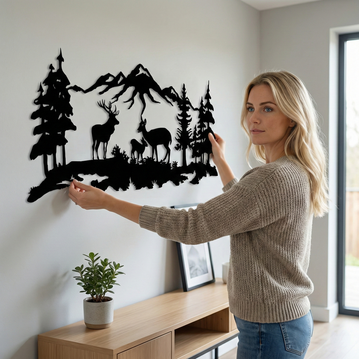Arte murale in metallo "Famiglia di Cervi"