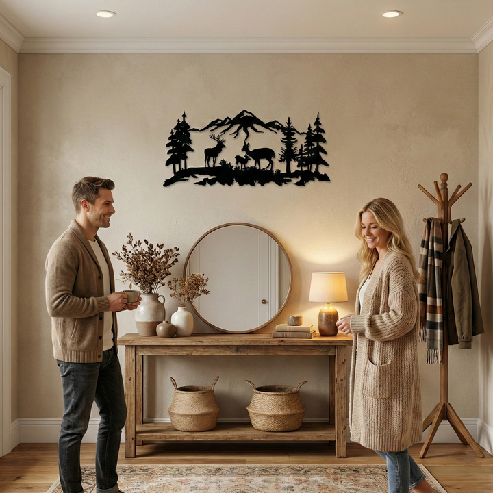 Arte murale in metallo "Famiglia di Cervi"