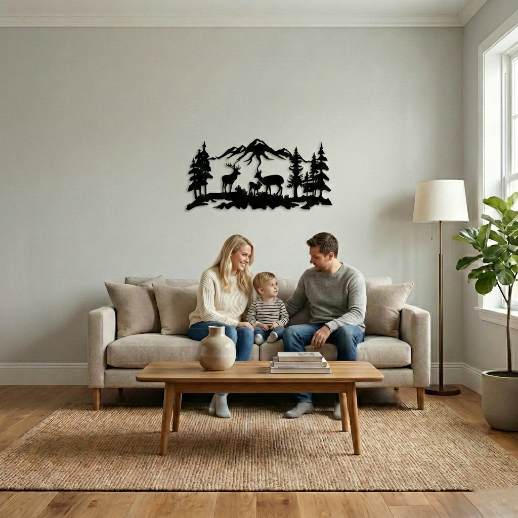 Arte murale in metallo "Famiglia di Cervi"