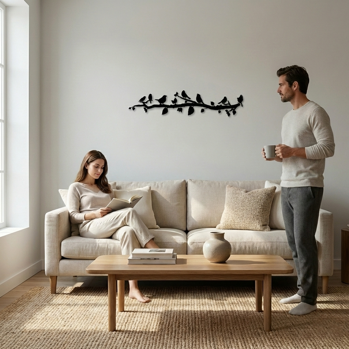 Oiseaux Sur Branche Art Bural en Métal