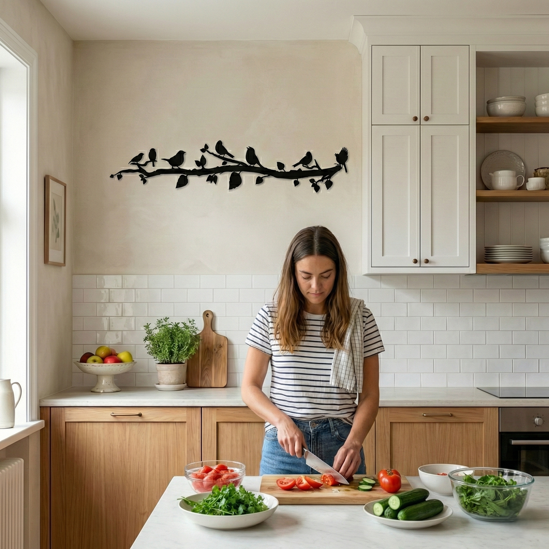 Oiseaux Sur Branche Art Bural en Métal