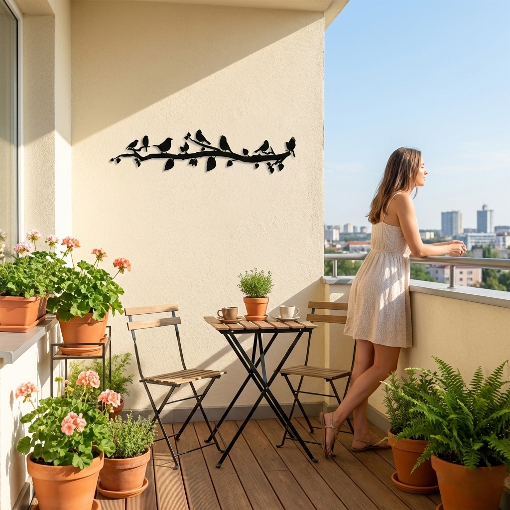 Oiseaux Sur Branche Art Bural en Métal