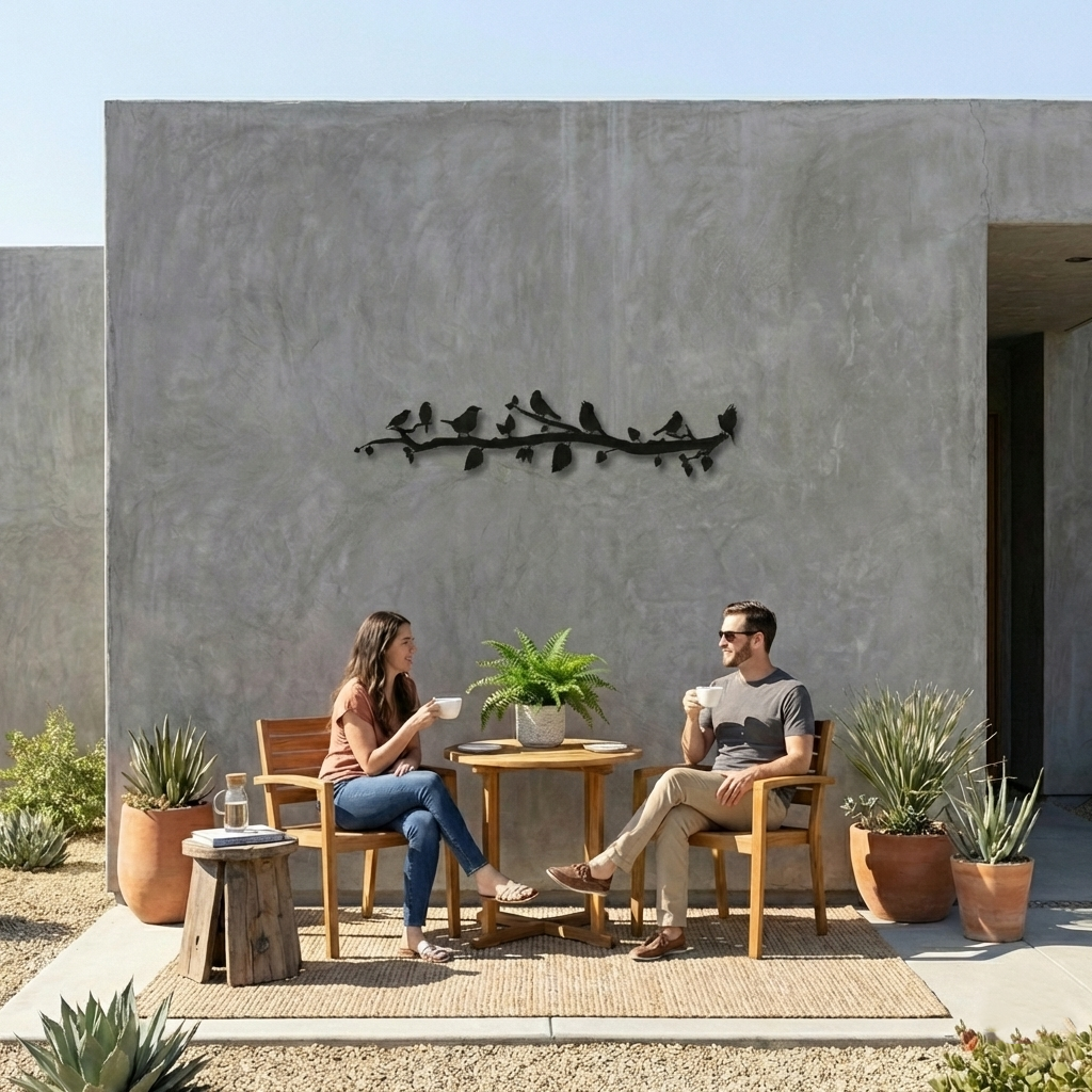 Oiseaux Sur Branche Art Bural en Métal