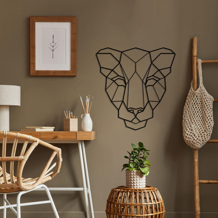 Geometric Female Lion Head Metal Wall Art