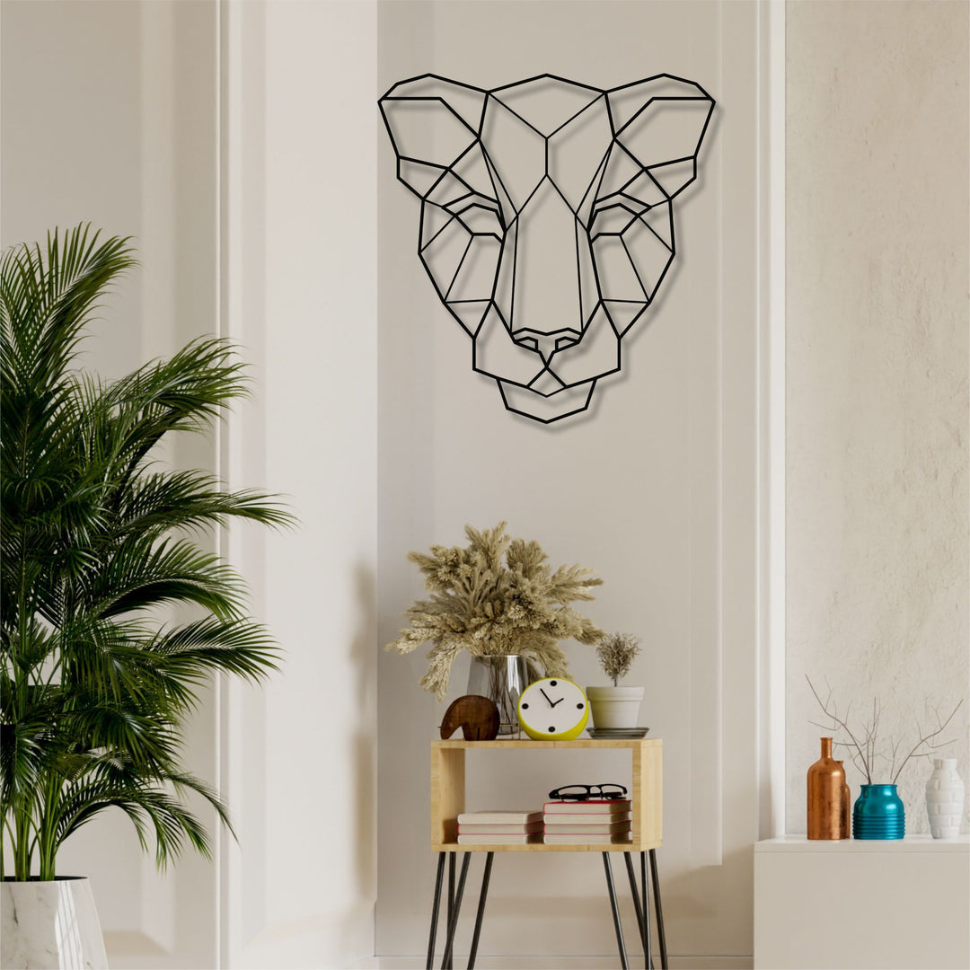 Geometric Female Lion Head Metal Wall Art