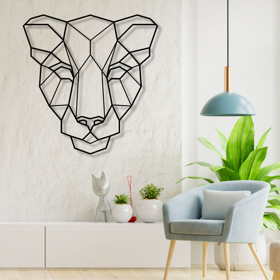 Geometric Female Lion Head Metal Wall Art