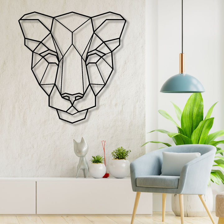 Geometric Female Lion Head Metal Wall Art