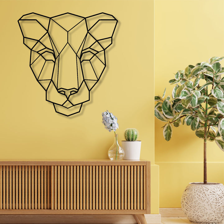 Geometric Female Lion Head Metal Wall Art
