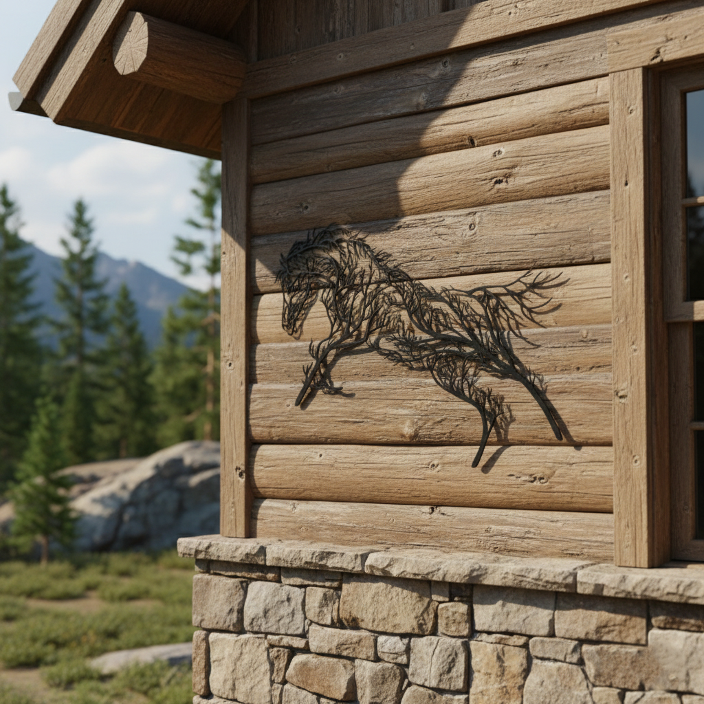 Arte da parete in metallo Cavallo sull'albero