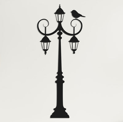 Lamp and Bird Metal Wall Art
