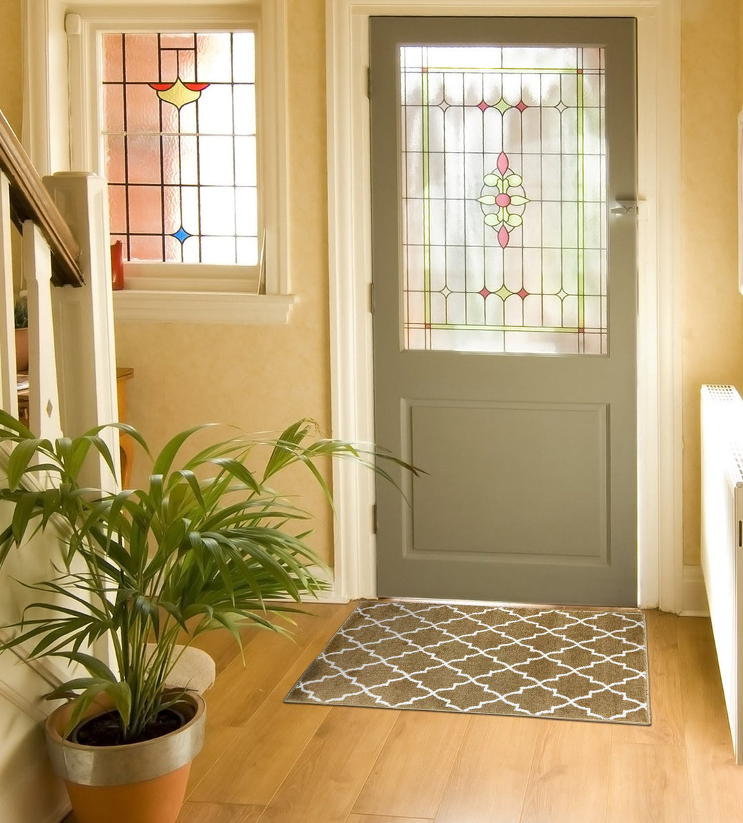 Sussex Home, Landing Rug, Slip Resistant Indoor Carpets Includes Adhesive Tape 2' x 3'-Trellisville Collection |Beige&White