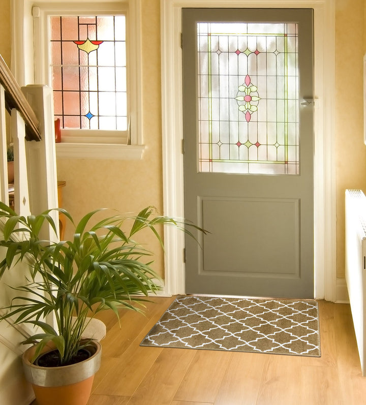 Sussex Home, Landing Rug, Slip Resistant Indoor Carpets Includes Adhesive Tape 2' x 3'-Trellisville Collection |Beige&White