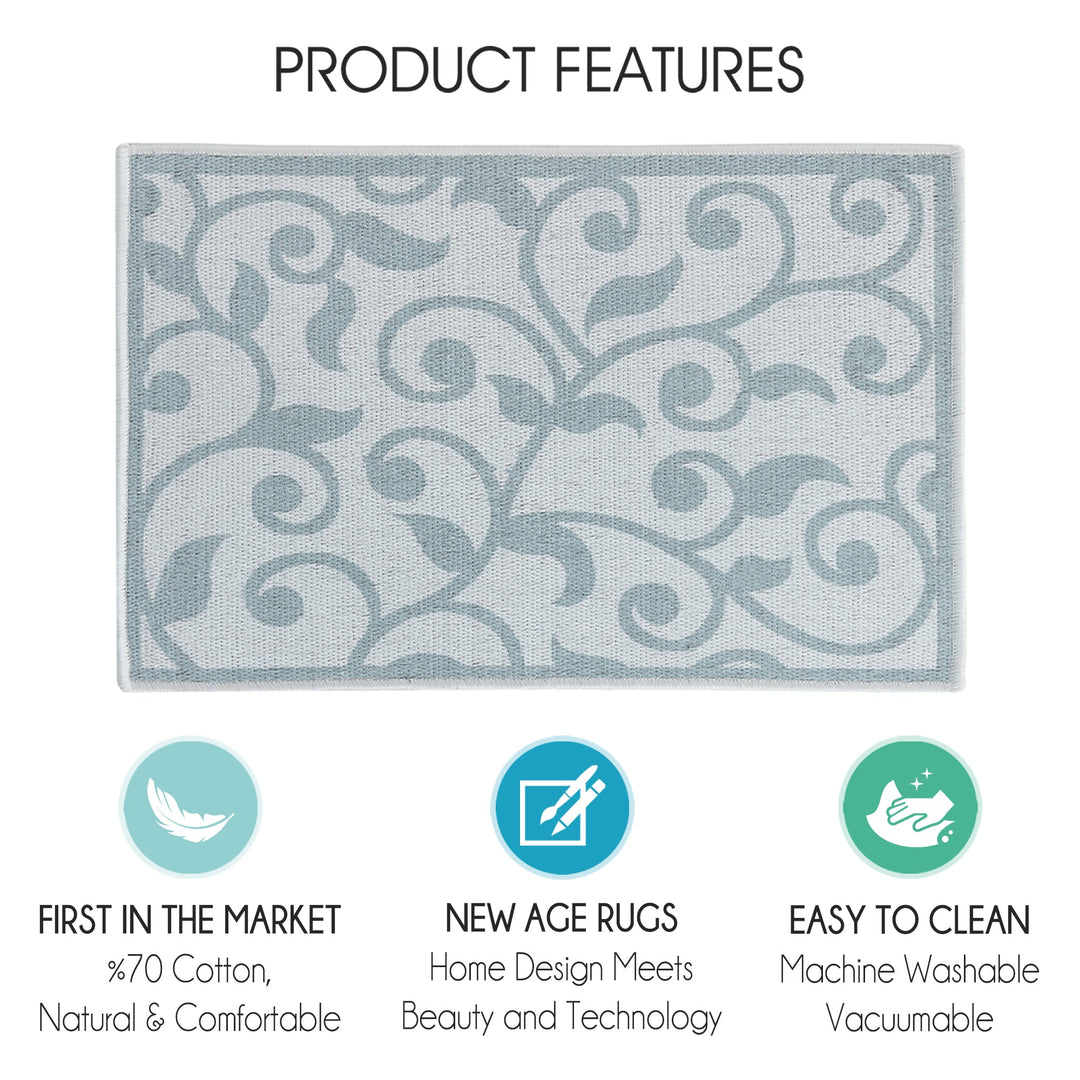 Floral Design Multipurpose Floor Mat | 20"x31" | Teal