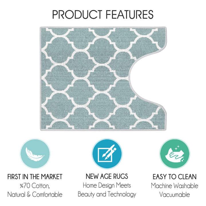 Geometric Design U Shape Bathroom Rug | 20”x24" | Light Teal