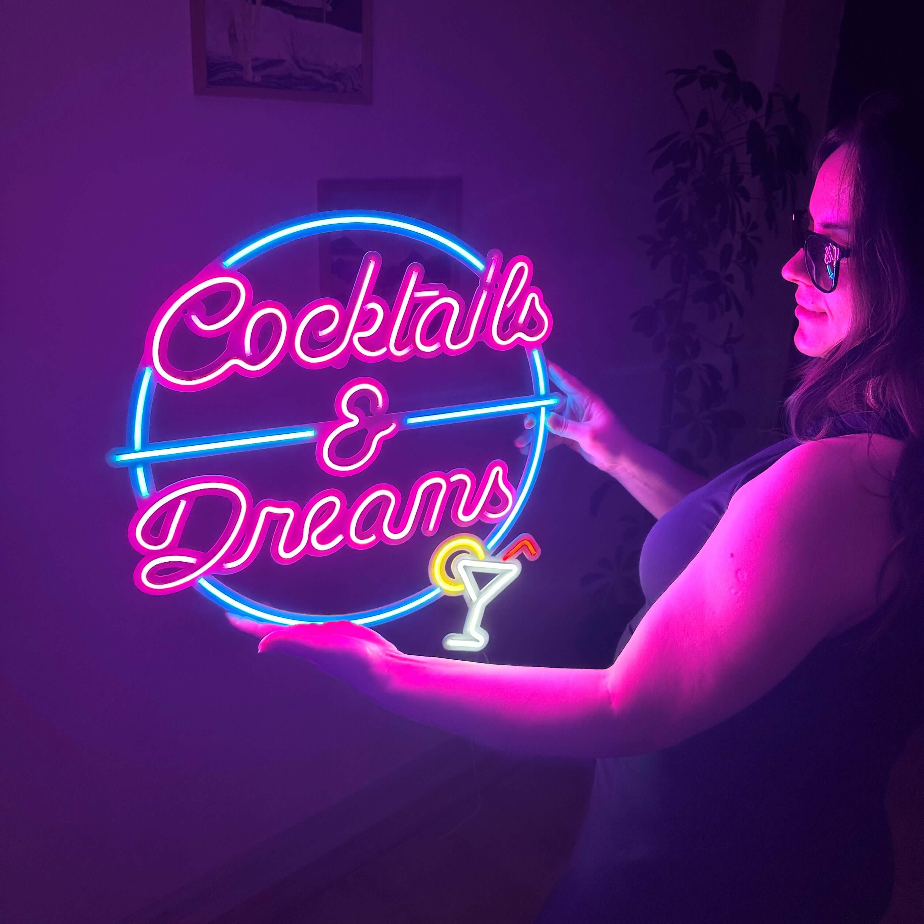 カクテルグラス ネオンライト Cocktails & Dreams COCKTAILS AND DREAMS Real Glass Neon Light Sign Home Beer Bar Pub