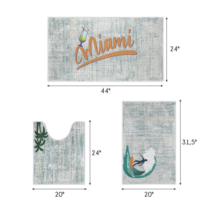 US States Miami Design 3 Piece Bathroom Rugs Set | Gold