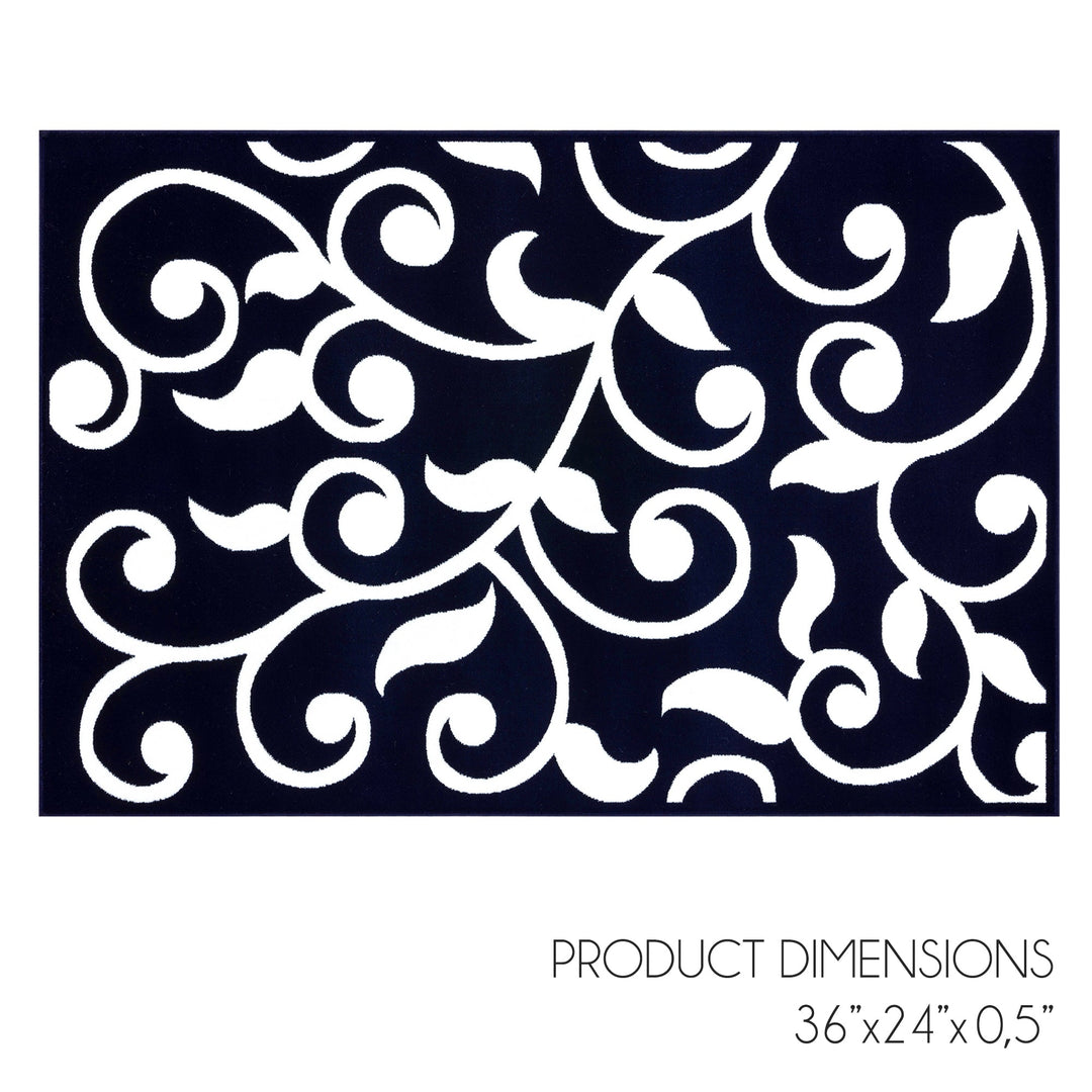 Sussex Home, Landing Rug, Slip Resistant Indoor Carpets Includes Adhesive Tape  2' x 3'-Floral Collection |Navy&White