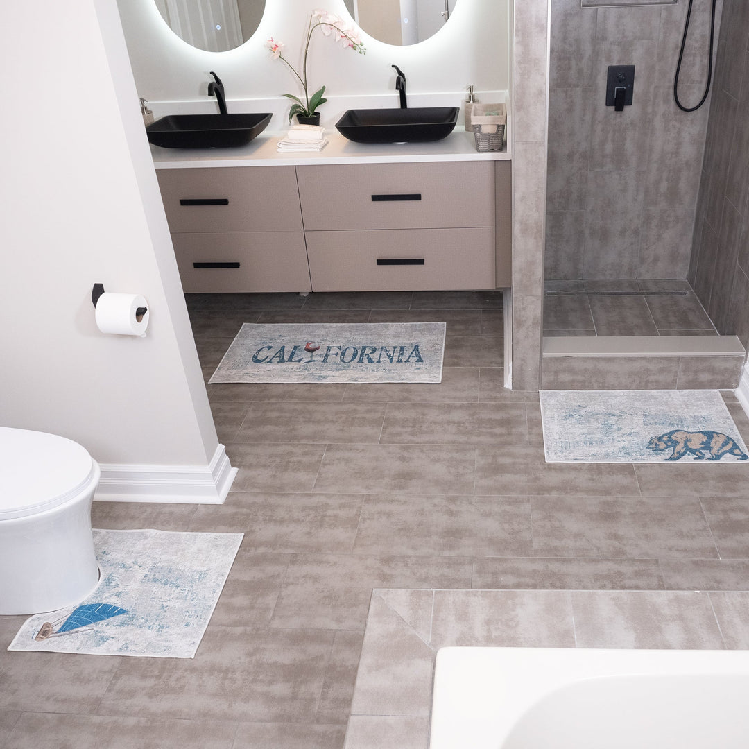 US States California Design 3 Piece Bathroom Rugs Set | Blue