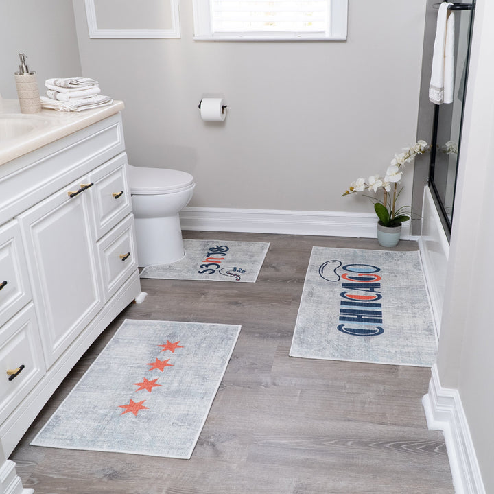 US States Chicago Design 3 Piece Bathroom Rugs Set |Ivory