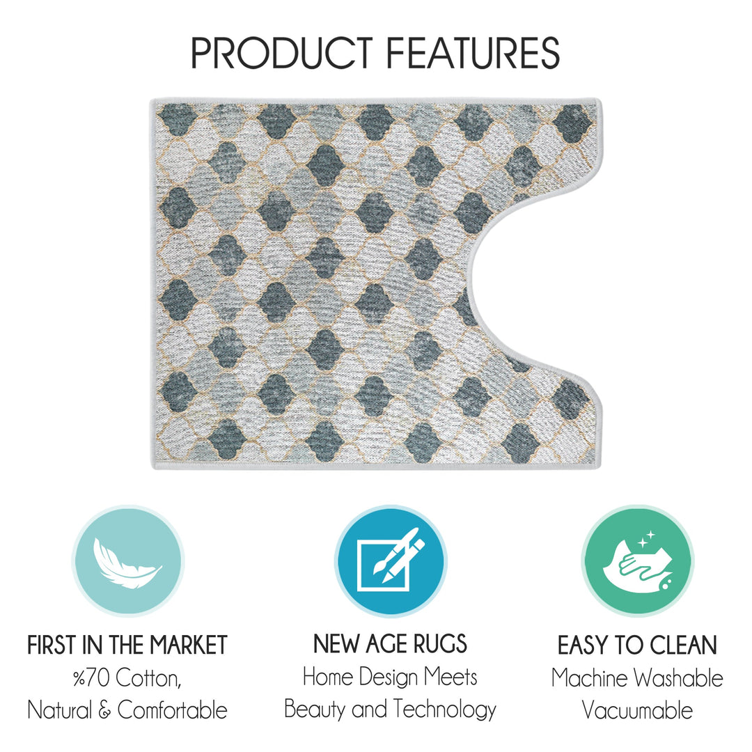 Moroccan Design U Shape Bathroom Rug | 20”x24" | Beige&Gray