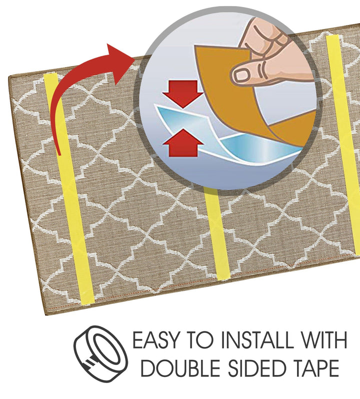 Sussex Home, Landing Rug, Slip Resistant Indoor Carpets Includes Adhesive Tape 2' x 3'-Trellisville Collection |Beige&White