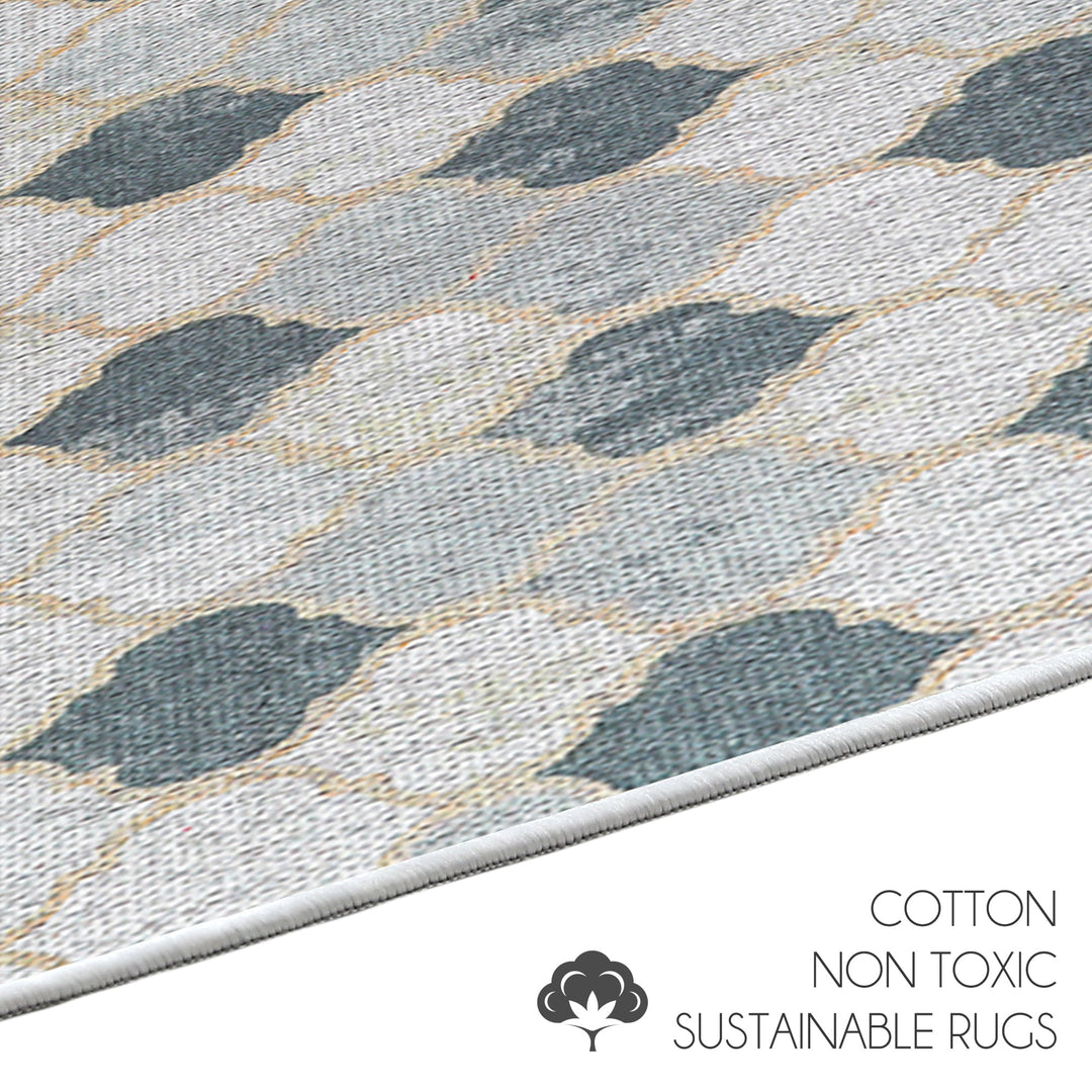 Moroccan Design U Shape Bathroom Rug | 20”x24" | Beige&Gray