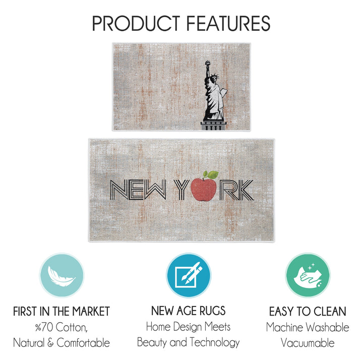 US States New York Design Non Skid Washable Kitchen Runner Rugs Set of 2| 44 x 24 and 31.5 x 20 Inches Floor Mats |Multicolor