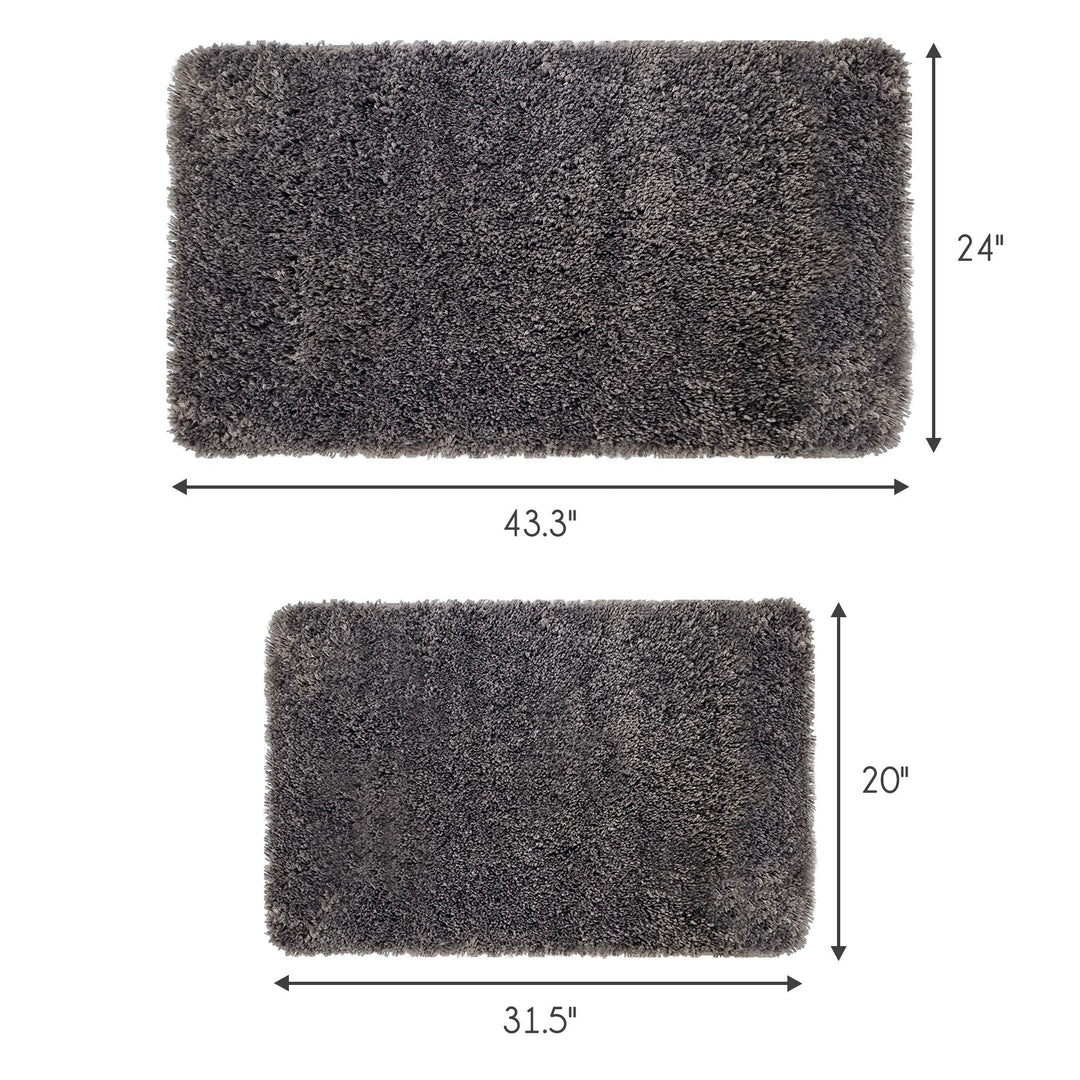 Solid Gray Bathroom Rugs Sets, Shower Rugs with Toilet Rugs U Shaped |Set of 2