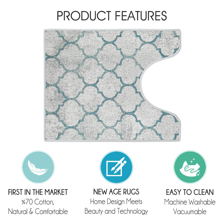 Geometric Design U Shape Bathroom Rug | 20”x24" | Gray&Teal
