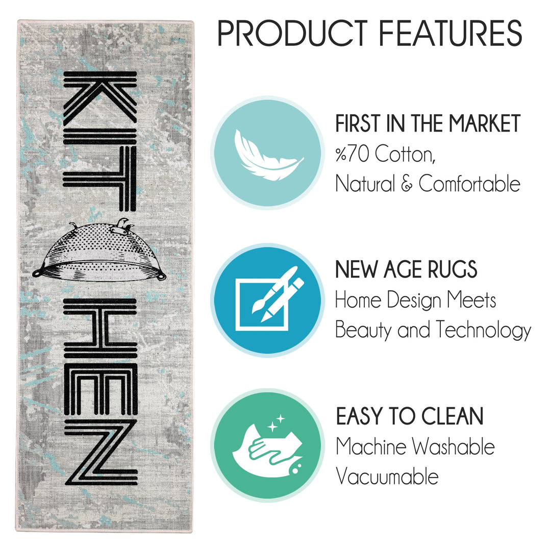 SussexHome Non Skid Washable Kitchen Runner Rug 20" x 59" | Gray&Black&Blue