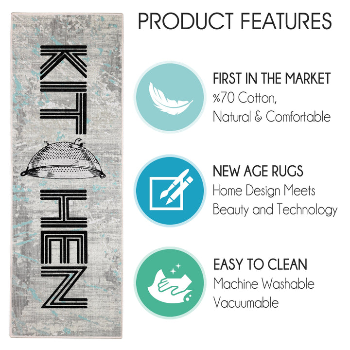 SussexHome Non Skid Washable Kitchen Runner Rug 20" x 59" | Gray&Black&Blue