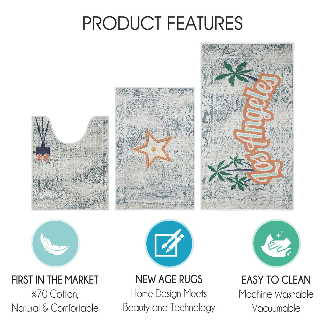 US States Los Angeles Design 3 Piece Bathroom Rugs Set | Orange