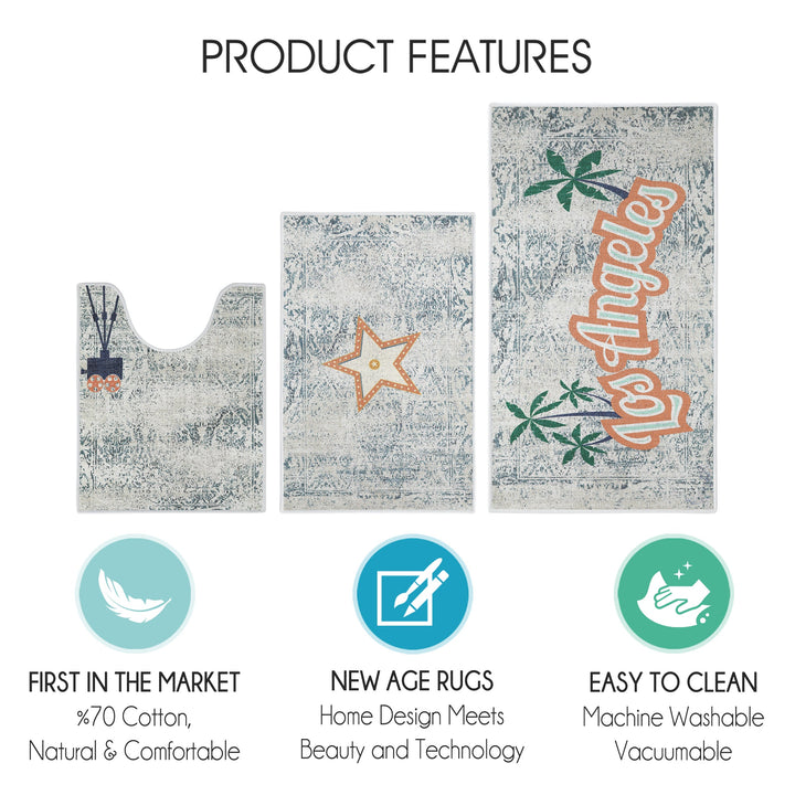 US States Los Angeles Design 3 Piece Bathroom Rugs Set | Orange